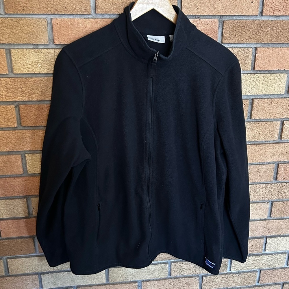 LL Bean Lightweight Fleece Full Zip Black Jacket Pockets Size 1X 505316